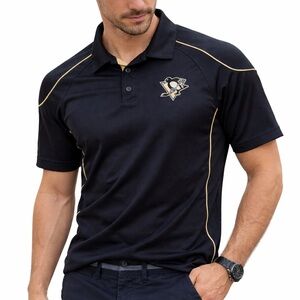 Reebok Pittsburgh Penguins NHL Polo Shirt Black Gold Mens Medium Logo